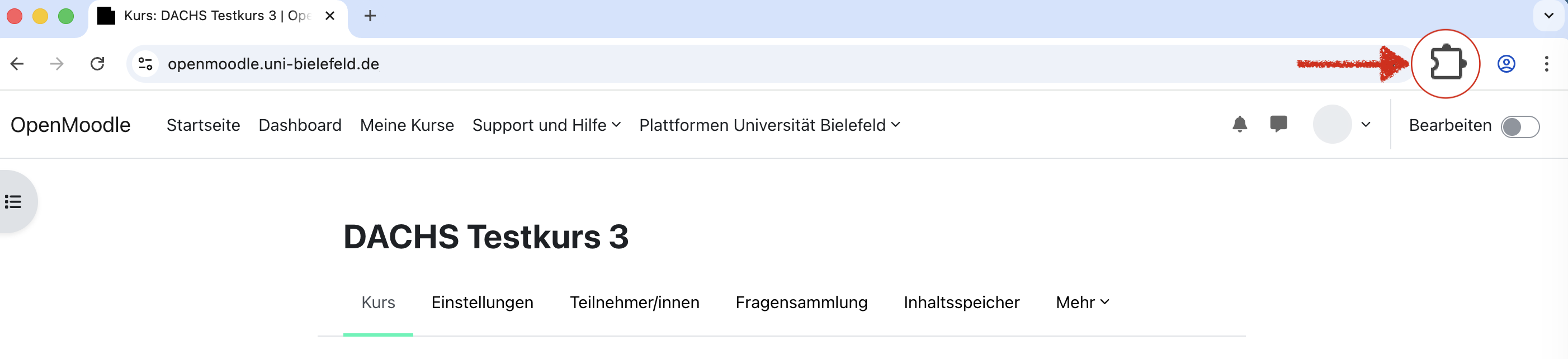Browser-Symbolleiste in Google Chrome mit hervorgehobener Schaltfläche für Erweiterungen (Puzzle-Symbol) rechts neben der Adressleiste.