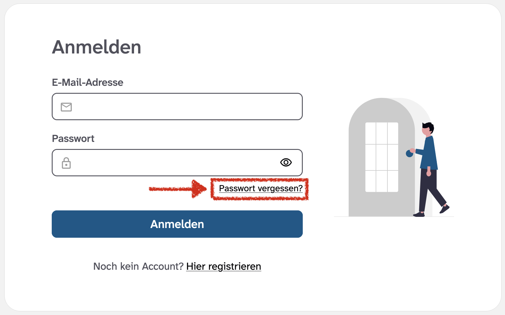 Abbildung des Login-Fensters mit Hervorhebung der Schaltfläche 'Passwort vergessen?'.